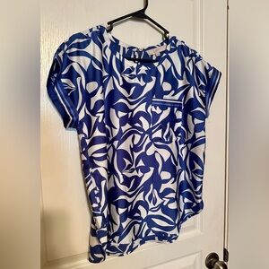 LOFT Blue and White Boxy Polo Blouse
